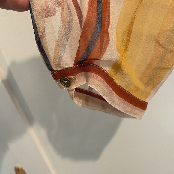 Maeve Anthropologie Top Women’s XS Gold Silk Striped Tiered Spring Colors - Picture 6 of 12